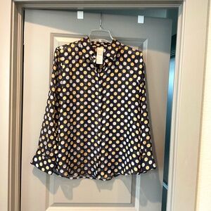 Sheer blouse in Navy Polka Dots